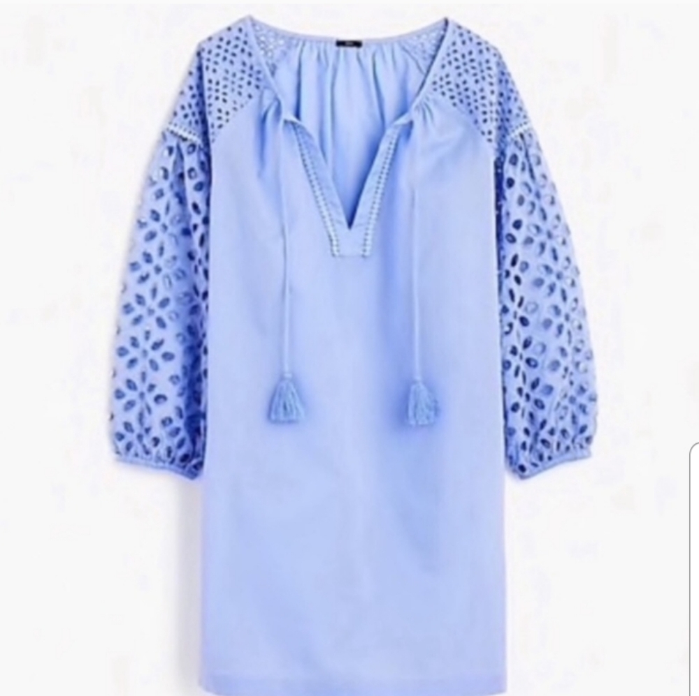 J Crew Short Eyelet Tunic in Organic Cotton Blue